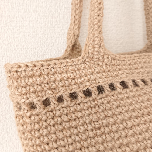 シンプルラインの麻紐バッグ Lサイズ かごトートバッグ 大きめ