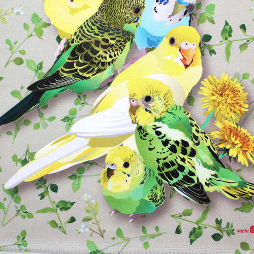 ハンドタオル「セキセイインコとひよこ草」 ハンカチ・手ぬぐい とり