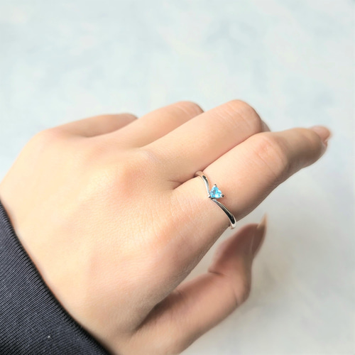 春色3カラー✧】ハート型天然石のV字リング シルバー《送料無料》PY