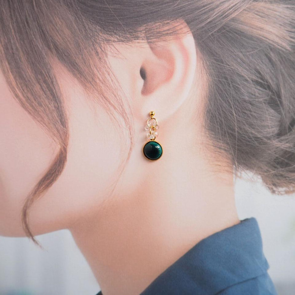 景泰藍水晶圓形耳環~深綠色~ 第5張的照片