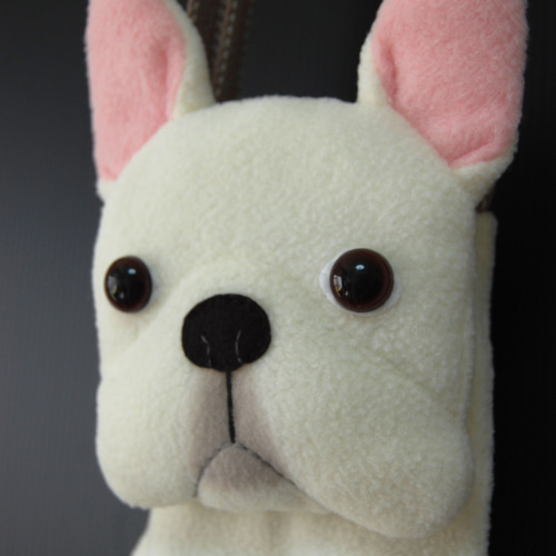 フレブルちゃんのスマホバッグ クリーム 白色 フレンチブルドッグ