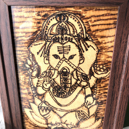 原画販売】ガネーシャの絵（ハガキサイズ額入り） 絵画 K-asian-art