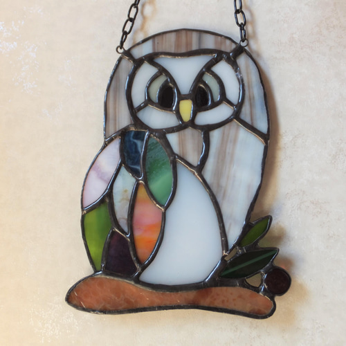 現品限り】ステンドグラス フクロウ サンキャッチャー 【鳥 小鳥