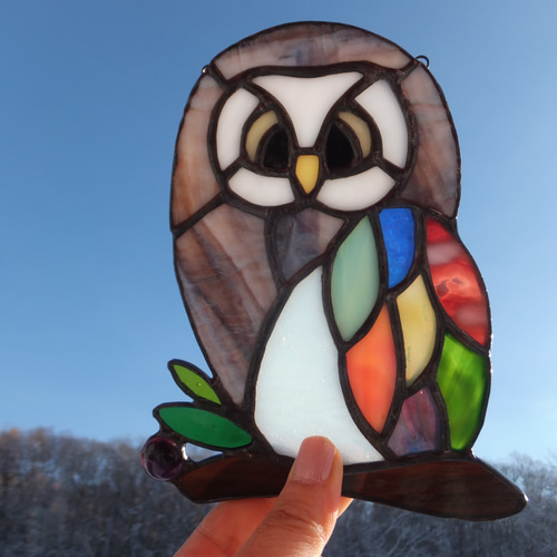 現品限り】ステンドグラス フクロウ サンキャッチャー 匿名配送【鳥