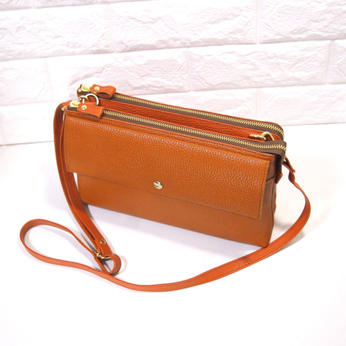 ☆ハンドメイド☆日本製☆本革☆L字ファスナー・特大寸☆斜め掛け