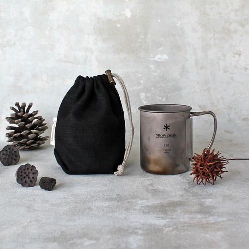 Kinchaku Outdoor チタンマグ用 (220/300) リネンキャンバス ブラック