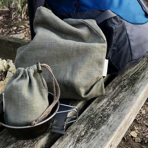 Kinchaku Outdoor チタンマグ用 (220/300) リネンキャンバス モス