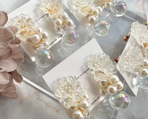 ☆❤️ パンダ花パールオーロラピアスイヤリングハンドメイド