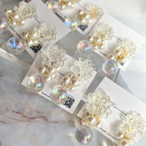 【5％OFF】 コットンパールクリア 花 パール オーロラピアス イヤリング ピアス