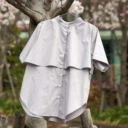 森野學校 適合成人的斗篷襯衫 [柔軟灰色] 立領斗篷設計襯衫 第17張的照片