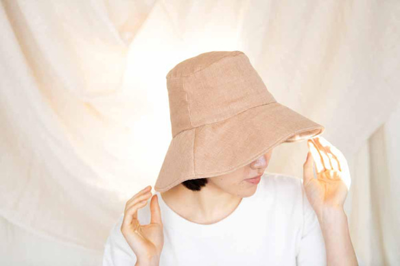棕色棉紗遮陽帽（有機棉三層紗） 第4張的照片