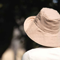 棕色棉紗遮陽帽（有機棉三層紗） 第6張的照片