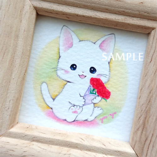 絵画 アート 猫 水彩画 白猫 art art ミニ画 誕生日プレゼント 猫の絵 猫の絵 146 水彩画 原画 白猫 - メルカリ