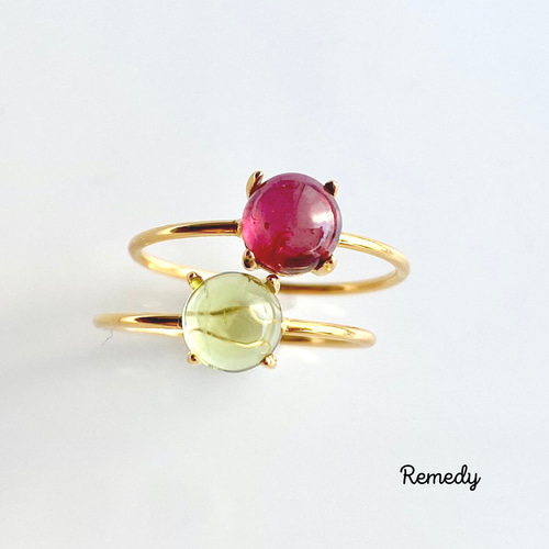 ルビーとペリドットのリング2本セット silver925 18KGP 7月誕生石、8