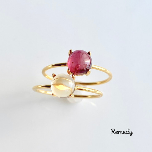 ルビーとシトリンのリング2本セット silver925 18KGP 7月誕生石、11月