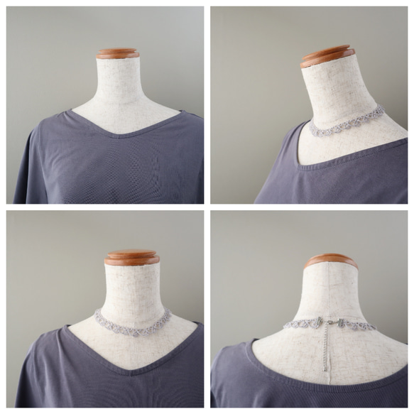 タティングレースのカジュアルチョーカー（ライトグレー） 6枚目の画像