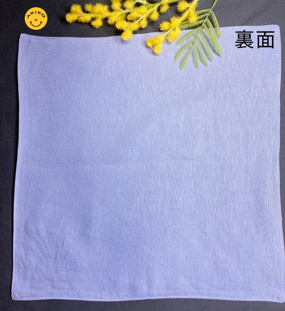 リネン手刺繍ハンカチ「草花」30cm×30cm「ふじいろ」 8枚目の画像