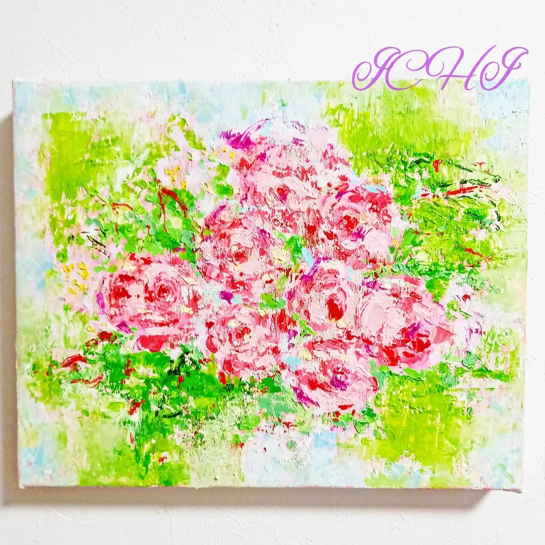 バラ　油絵　★ 北原忍『薔薇』絵画 油彩 F3号 額装 - メルカリ