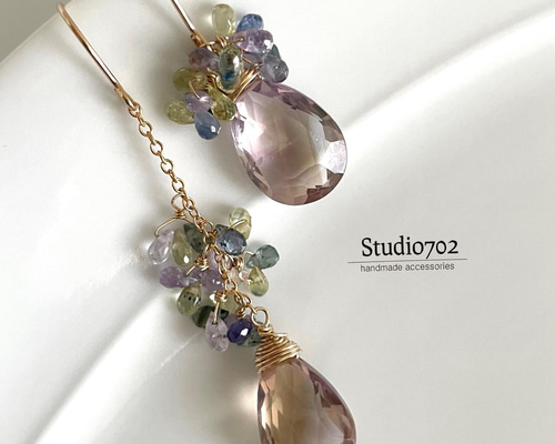 14kgfアメトリン・サファイアアシンメトリーピアス ピアス