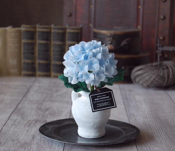 ◆粘土のお花◆　紫陽花・・ライトブルー　高さ約18センチ　A653 7枚目の画像
