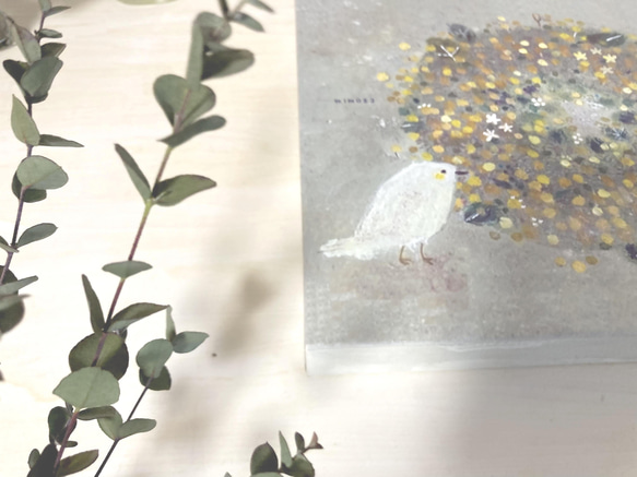再販　30cmアートパネル〈加筆〉・ミモザのリース 4枚目の画像