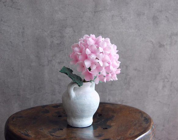 ◆粘土のお花◆　紫陽花・・・ライトピンク　高さ約18センチ　A652 4枚目の画像