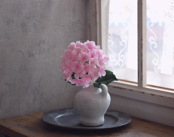 ◆粘土のお花◆　紫陽花・・・ライトピンク　高さ約18センチ　A652 2枚目の画像