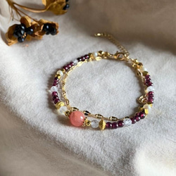 拇指公主~紅紋石鋯石紫牙屋珍珠手鍊 第2張的照片