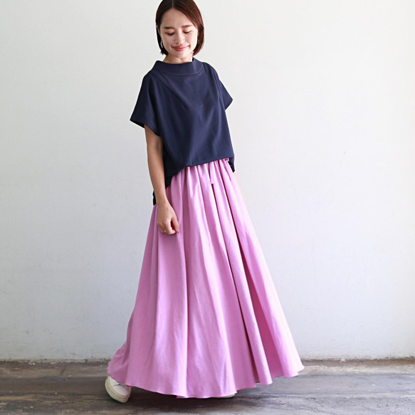 コットンリネン ロングフレアスカート ピンクパープル 0325Pul ロング  