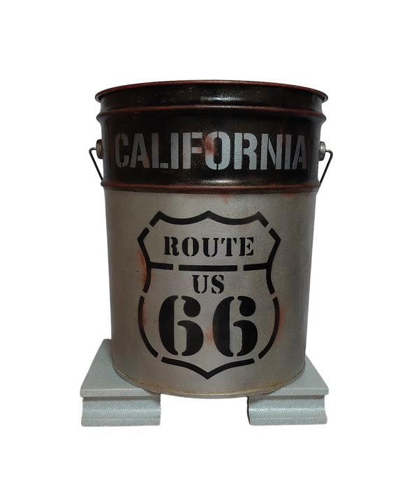ハンドメイドリメイク缶 カリフォルニア ルート66 薪入れ 鉢入れ プランター 傘立て 1枚目の画像