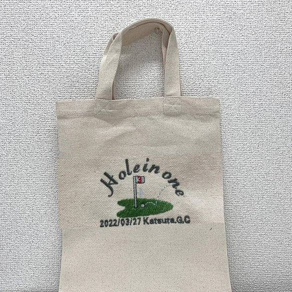 刺繍【ホールインワン達成記念トートバッグ】お祝いに‼️人気のA4トートバッグ　GOOD CHOTO BAG 6枚目の画像