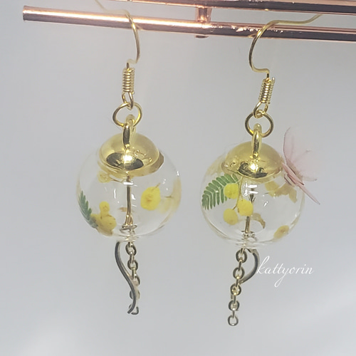 再販 ミモザ 風鈴ピアス/イヤリング ウェーブパーツ ピアス（フック 