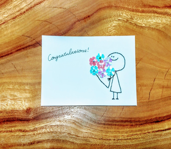 【特別価格！】紙刺繍メッセージカード(お祝い　花束) 2枚目の画像