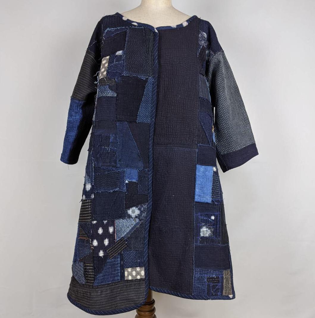 刺し子パッチワーク　襟なしコート