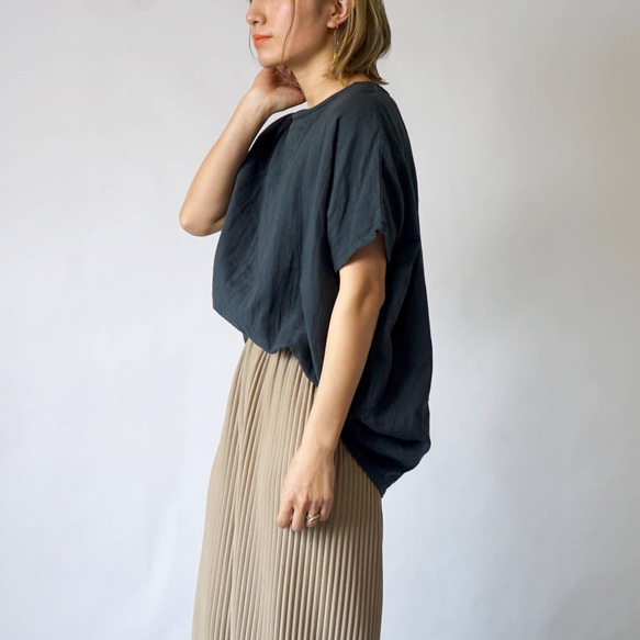 ゆったりガーゼTシャツ/ブラック/知多木綿 ダブルガーゼ 2枚目の画像