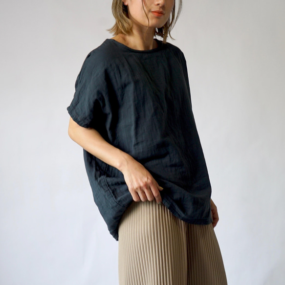 ゆったりガーゼTシャツ/ブラック/知多木綿 ダブルガーゼ 6枚目の画像