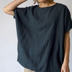 ゆったりガーゼTシャツ/ブラック/知多木綿 ダブルガーゼ 4枚目の画像