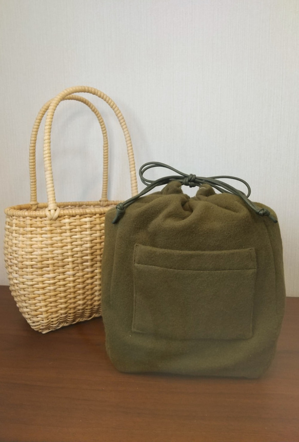 皮籐のかごバッグ(内巾着袋/麻薄セラドンとウール濃グリーン2枚付) 10枚目の画像