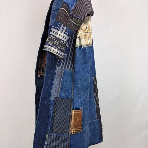 お取置き❗️筒描き 手ぬぐい 古布リメイクコート フード付き お取置き❗️筒描き 手ぬぐい 古布リメイクコート フード付き