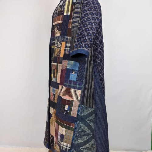 チェック柄パッチワークコート コート 布袋（きんちゃく） 通販