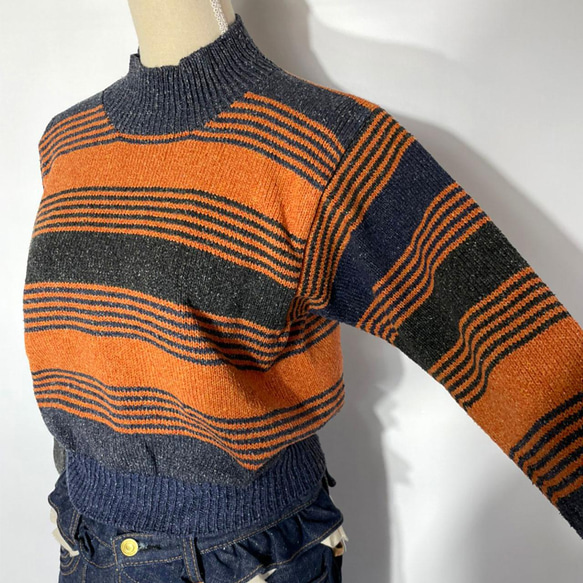 春ニット✿シルクデニム / ニット トップス  ボーダー　332 SILK DENIM MINI ORANGE TOPS 3枚目の画像