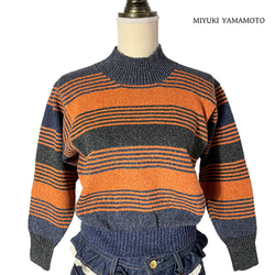 春ニット✿シルクデニム / ニット トップス  ボーダー　332 SILK DENIM MINI ORANGE TOPS 1枚目の画像