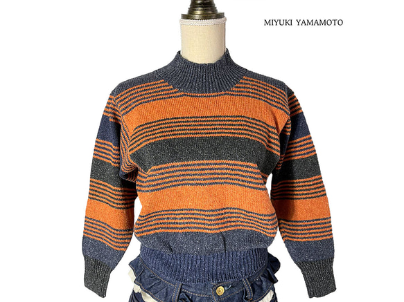 春ニット✿シルクデニム / ニット トップス  ボーダー　332 SILK DENIM MINI ORANGE TOPS 1枚目の画像