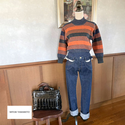 春ニット✿シルクデニム / ニット トップス  ボーダー　332 SILK DENIM MINI ORANGE TOPS 7枚目の画像