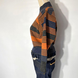 春ニット✿シルクデニム / ニット トップス  ボーダー　332 SILK DENIM MINI ORANGE TOPS 6枚目の画像