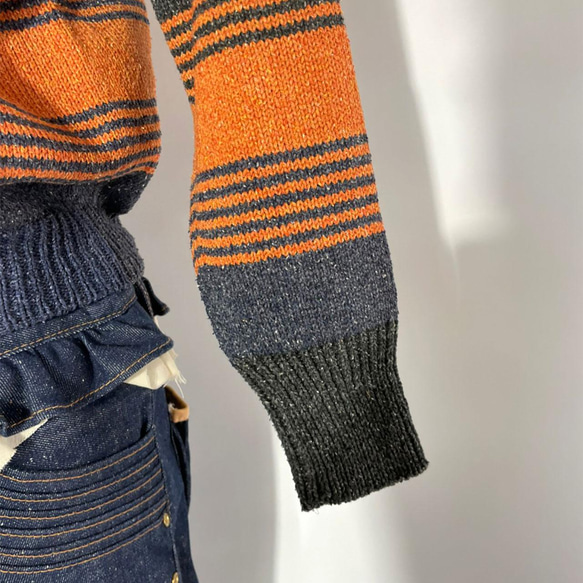 春ニット✿シルクデニム / ニット トップス  ボーダー　332 SILK DENIM MINI ORANGE TOPS 4枚目の画像