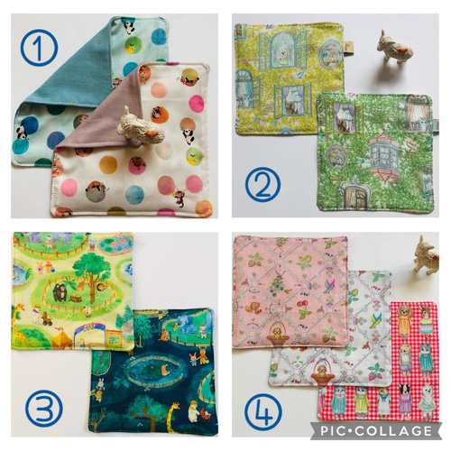 ハンドメイドハンカチ4重ガーゼユキエモン yukiemon 綿コットン