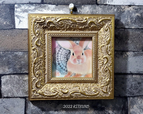 ウサギの油絵【兎伯爵】1点物の原画/作者サイン入り/F8号キャンバス ウサギの油絵【兎伯爵】1点物の原画/作者サイン入り/F8号キャンバス