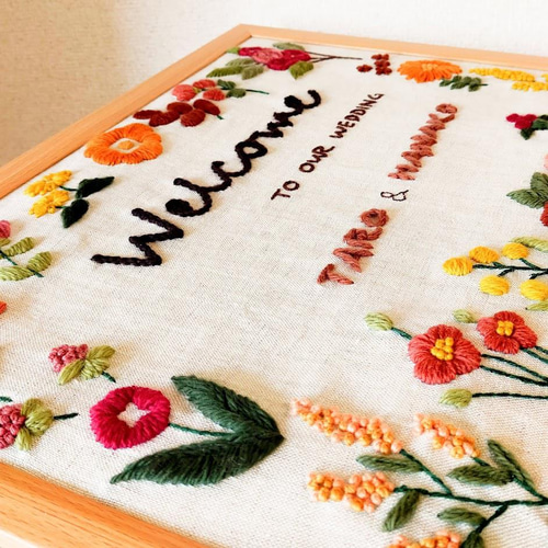刺繍ウェルカムボード リースブーケ【受注生産／セミオーダー