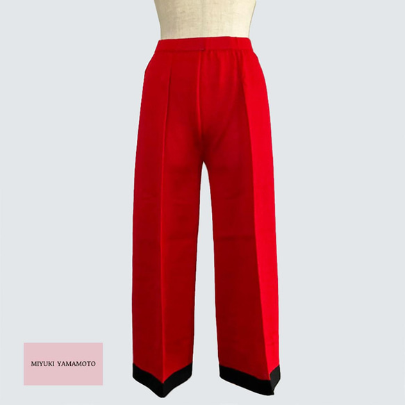春ニット✿パンツ ブラック×レッド　27 red black pants 2枚目の画像